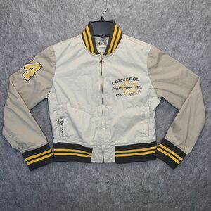 Converse Varsity Jacket Youth M‎ Beige Embroidered Logo Long Sleeve #74